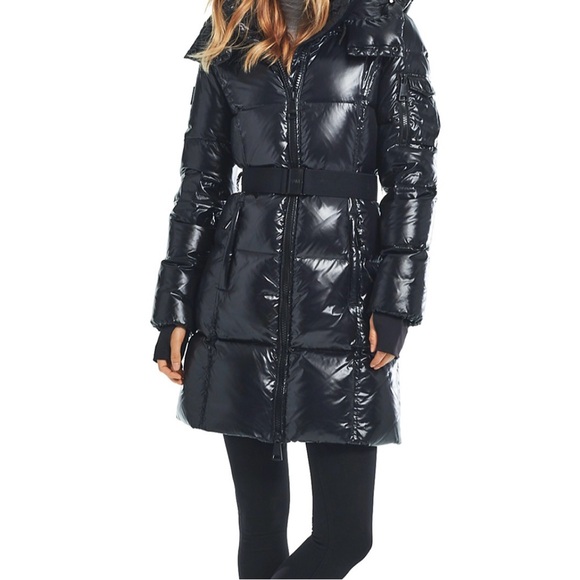 Sam. Noho Belted Down Coat in glossy jet black - Picture 4 of 6